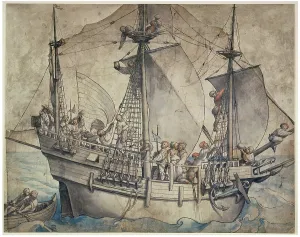 Marine Prints: Ship with Revelling Sailors, Lansquenets and a Sutleress