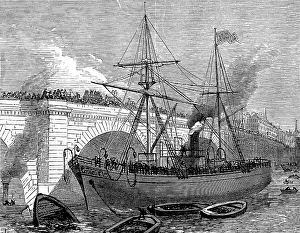 Collision Prints: A ship running foul of London Bridge, 1873. Creator: Unknown