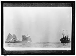 Iceberg Prints: Ship at sea near iceberg, between 1910 and 1917