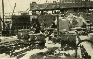 Ship supplying coal in freezing conditions, First World War, 1914, (c1920) Ship supplying coal in freezing conditions, First World War, 1914, (c1920)