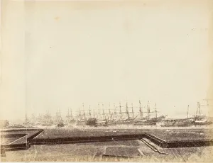 Calcutta Prints: [Shipping in the Hooghly near Fort, Calcutta], 1850s. Creator: Captain R. B. Hill
