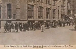 Welfare Prints: During Shipping Hours, South Street Entrances, Seamens Church Institute of New York, c1888