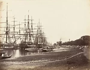 Rigging Collection: Shipping Lying in the Hoogly River, Calcutta, 1858-61. Creator: Unknown