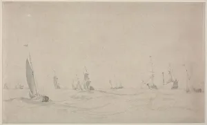 White Gouache Prints: Shipping on a Rough Sea, 1665?. Creator: Willem van de Velde (Dutch, c. 1611-1693)