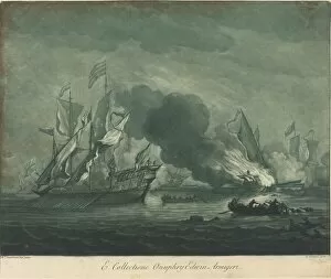 Naval Battle Gallery: Shipping Scene from the Collection of Onuphrij Edwin, 1720s. Creator: Elisha Kirkall