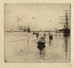 Gondolas Prints: Shipping on the Venetian Lagoon, 1885. Creator: Robert Frederick Blum