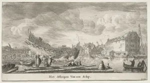 Reinier Nooms Prints: Ships of Amsterdam: Launching a Ship. Creator: Reinier Nooms (Dutch, c. 1623-1667)