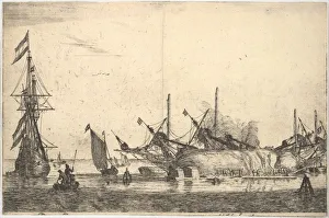 Ships Careened for Caulking the Hull, 17th century. Creator: Reinier Zeeman Ships Careened for Caulking the Hull, 17th century. Creator: Reinier Zeeman