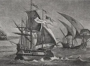 1490s Prints: The three ships of Columbus: the caravel Nina