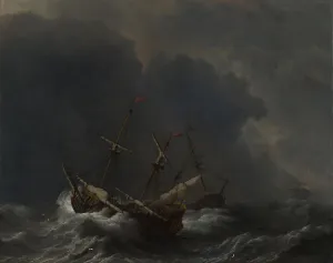 Salvaging Prints: Three Ships in a Gale, 1673. Artist: Velde, Willem van de, the Younger (1633-1707)