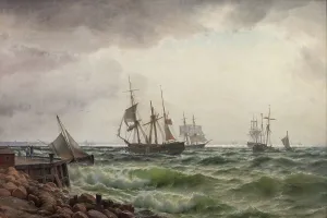 Ships under land after a storm, 1867. Creator: Carl Neumann