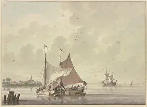 Shore Prints: Two ships lie side by side, one is having its sail hoisted