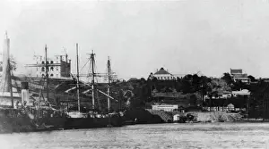 British Colony Prints: Ships moored at Circular Quay in the Brisbane River, 1884. Creator: Unknown