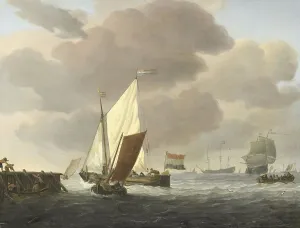 Van De Velde Willem The Younger Prints: Ships near the Coast in windy Weather, c