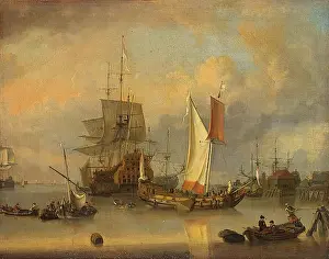 Marine Prints: Ships at Sea in Calm Weather, 1695. Creator: Jan Claesz Rietschoof