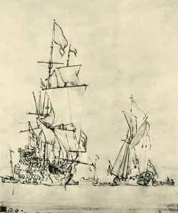 Velde Prints: Ships at sea, mid-late 17th century, (1943). Creator: Willem van de Velde the Younger