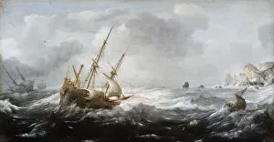 Surge Gallery: Ships in a Storm on a Rocky Coast, 1614-1618. Artist: Porcellis, Jan (1582 / 5-1632)