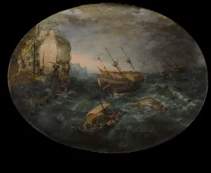 Sinking Prints: Shipwreck off a Rocky Coast, 1614. Creator: Adam Willaerts
