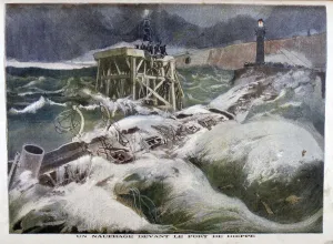 F Meaulle Prints: A shipwreck in front of the port of Dieppe, 1899. Artist: F Meaulle