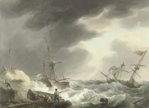 Schoemans Martinus Prints: Shipwreck of two ships, one of which is under American flag