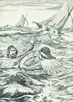 Shipwreck Prints: Shipwrecked men in the sea, 1896. Creator: Unknown
