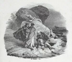 Vernet Emile John Horace Collection: Shipwrecked Victim Thrown onto the Shore of Pourville, 1822. Creator: Emile Jean-Horace Vernet