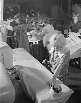 Images Dated 29th May 2018: Shirt pressing at a commercial laundry in Scunthorpe, Lincolnshire, 1965. Artist