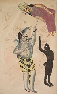 And Tin Paint Gallery: Shiva Bearing Aloft the Body of His Sati, 1800s. Creator: Unknown
