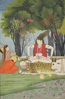 Shiva enraged by Parvatis interruption of his meditation, early 19th century. Creator: Unknown