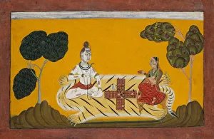 Shiva and Parvati Playing Chaupar: Folio from a Rasamanjari Series, dated 1694-95