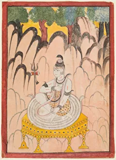 Color On Paper Prints: Shiva seated on a Throne in a landscape, c. 1760. Creator: Unknown