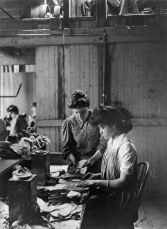 Shoemaking Prints: Shoe factories, Lynn, Mass.: 2 women working in shoe factory