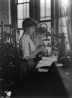 Shoemaking Prints: Shoe factories, Lynn, Mass.: 2 women working in shoe factory
