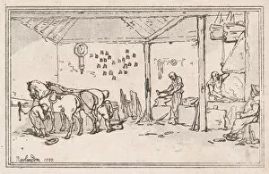 Anvil Gallery: Shoeing: The Village Forge (A Farriers Shop), 1787. 1787. Creator: Thomas Rowlandson