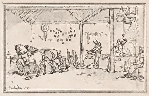 Farrier Prints: Shoeing: The Village Forge (A Farriers Shop), 1787. 1787. Creator: Thomas Rowlandson