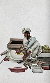 Shoemakers Prints: A shoemaker making slippers, (between 1800 and 1899?). Creator: Unknown