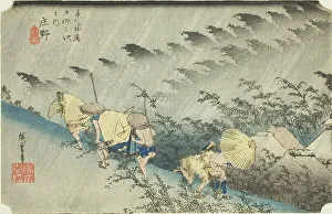 Shono: Driving Rain (Shono hakuu), from the series Fifty-three Stations of the Toka... c. 1833/34. Creator: Ando Hiroshige. Shono: Driving Rain (Shono hakuu), from the series Fifty-three Stations of the Toka... c. 1833/34