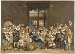 Peace Treaty Prints: The shooters meal in the Voetboogdoelen in Amsterdam in celebration of the conclusion