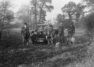 Shooting party with a 1928 Talbot 14 / 45. Artist: Bill Brunell