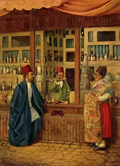 Vendor Prints: A shop in a bazaar in the Middle East. Creator: Unknown