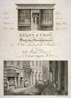 Mark Lane Prints: Shop front of Brown and Crow, sacking manufacturers, 32 Mark Lane, City of London, 1800
