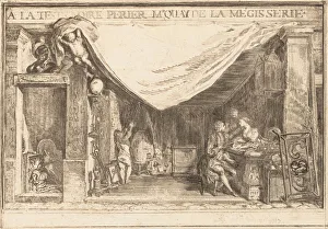 Trade Card Prints: The Shop of M. Perier, Ironwork Merchant, 1767. Creator: Gabriel de Saint-Aubin