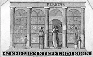 Holborn Prints: Shop front of Perkins ladies shoe shop at 47 Red Lion Street, Holborn, London, c1820