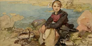 Prague Collection: On the shore, c. 1900. Creator: Mucha, Alfons Marie (1860-1939)