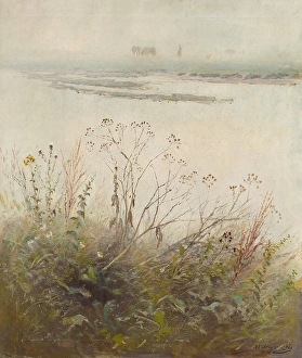 Flooding Prints: Shore of Flooded River in Blossom, 1880-1885. Creator: Ladislav Mednyanszky