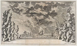 A shore framed by rocks, with Neptune in his chariot on the left and Salacia in hers on th..., 1668