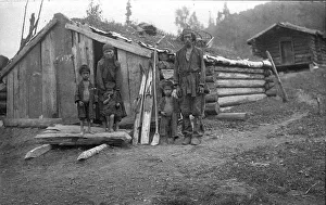 Russian Federation Prints: Shoria Family by their Yurt, Ulus Kumys, 1913. Creator: GI Ivanov