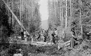 Gi Ivanov Prints: Shoria Men and Women Working on Cutting in the Woods, 1913. Creator: GI Ivanov