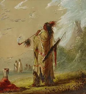 A Shoshonee Indian Smoking, ca. 1860s. Creator: Alfred Jacob Miller