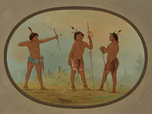 Aiming Collection: Three Shoshonee Warriors Armed for War, 1861 / 1869. Creator: George Catlin